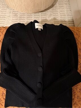Nordstrom Black Ribbed Button-Front Cardigan